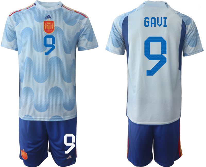 Men 2022 World Cup National Team Spain away blue #9 Soccer Jerseys